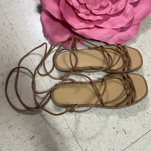 MADEWELL Sz 7‎ The Soraya Sandals Caramel Leather Gladiator Lace Up Strappy